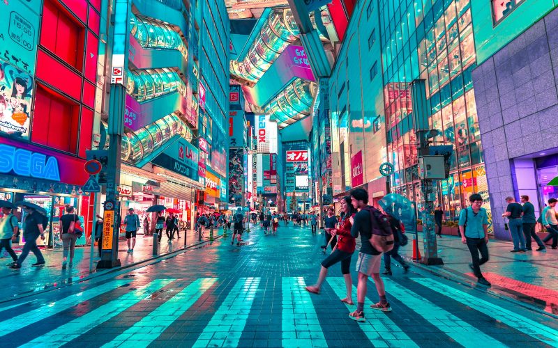 Neon-lit street in Tokyo